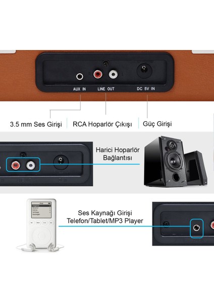 Record Master T310CH Şarj Özellikli Pikap - 33, 45, 78 Devir T310CH- Kahverengi Pikap modelleri
