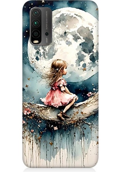 Xiaomi Redmi 9t Uyumlu Ay Üzerinde Hayalci Kız Desenli Silikon Kılıf