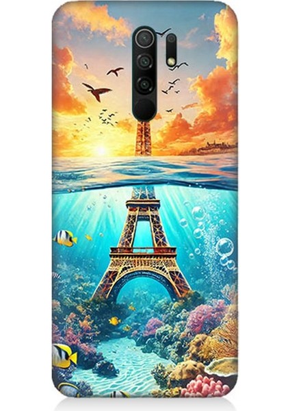 Xiaomi Redmi 9 Uyumlu Denizaltında Eyfel Hayali Desenli Silikon Kılıf