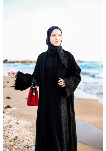 Siyah Dantelli Abaya Ferace