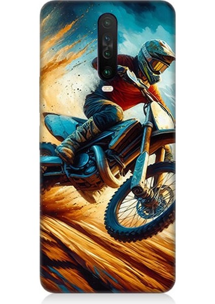 Xiaomi Redmi K30 Uyumlu Alevler Arasında Motosiklet Sıçrayışı Desenli Silikon Kılıf