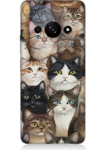 Xiaomi Redmi A3 Uyumlu Kedi Kalabalığında Kaos Desenli Silikon Kılıf