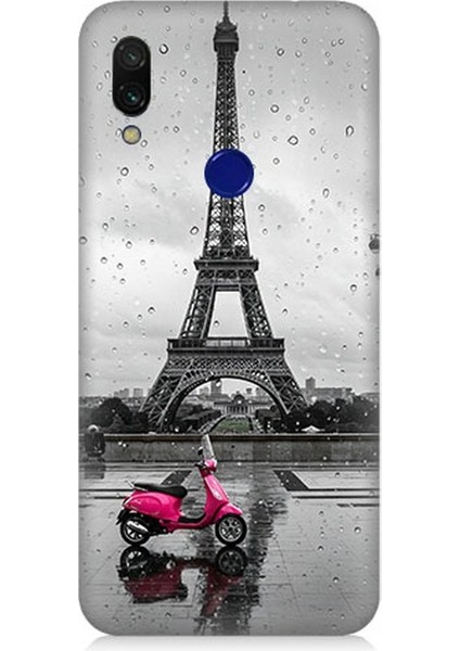 Xiaomi Redmi Note 7 Uyumlu Yağmurda Eyfel ve Scooter Desenli Silikon Kılıf