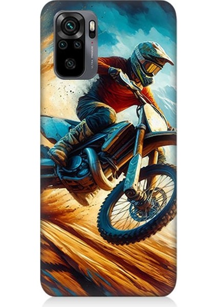 Xiaomi Redmi Note 10 Uyumlu Alevler Arasında Motosiklet Sıçrayışı Desenli Silikon Kılıf