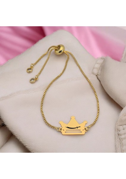 Zülfikar Temalı 14 Ayar Altın Plakalı Zincirli Taç Figürlü Hediye Bileklik-492SEMBOL fiyatları
