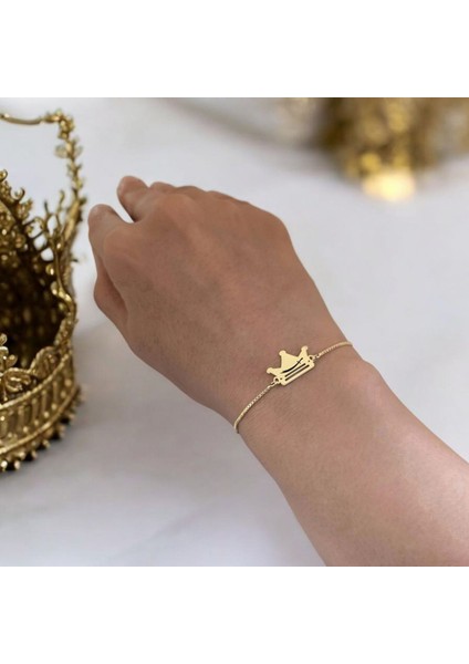 Zülfikar Temalı 14 Ayar Altın Plakalı Zincirli Taç Figürlü Hediye Bileklik-492SEMBOL fırsatları