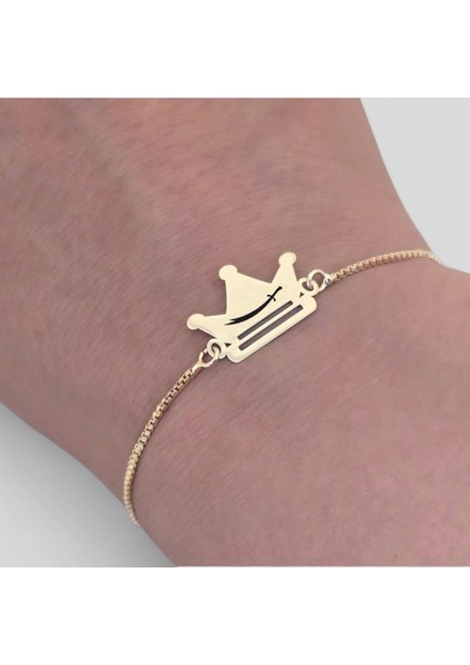 Zülfikar Temalı 14 Ayar Altın Plakalı Zincirli Taç Figürlü Hediye Bileklik-492SEMBOL indirimleri