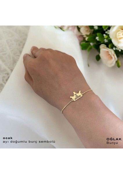 Ocak Ayı Doğumlarına Özel Taç Figürlü 14 Ayar Altın Plakalı Zincirli Hediye Bileklik-492AY fırsatları