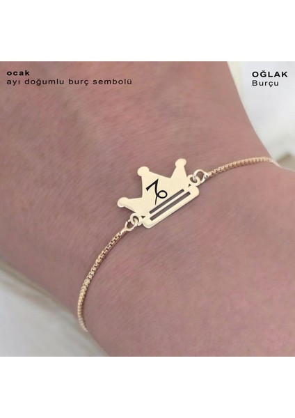 Ocak Ayı Doğumlarına Özel Taç Figürlü 14 Ayar Altın Plakalı Zincirli Hediye Bileklik-492AY indirimleri