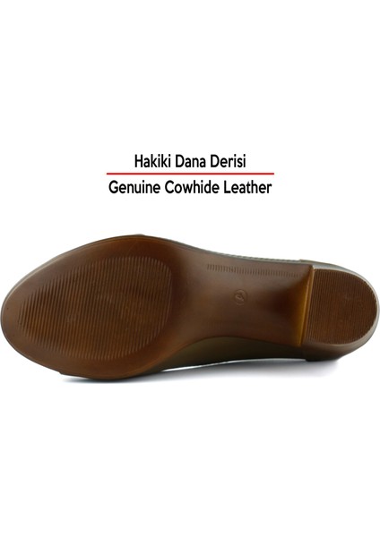 Sarah Kahverengi Hakiki Dana Derisi Delik Detaylı Kalın Topuklu Günlük Klasik Ayakkabı