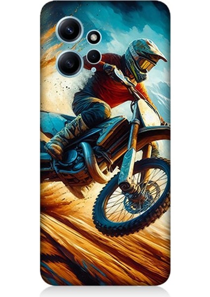 Xiaomi Redmi Note 12 Uyumlu Alevler Arasında Motosiklet Sıçrayışı Desenli Silikon Kılıf
