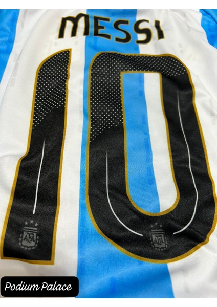 Arjantin 2024/25 Sezon Lionel Messi Çocuk Forması Şort Çorap Bileklik 4'lü Seti (Mavi-Beyaz)