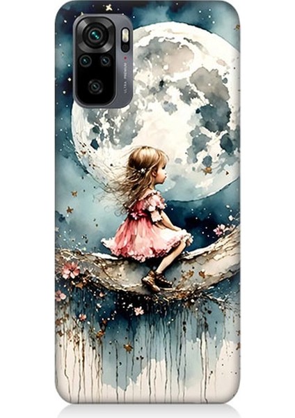 Xiaomi Redmi Note 10 Uyumlu Ay Üzerinde Hayalci Kız Desenli Silikon Kılıf