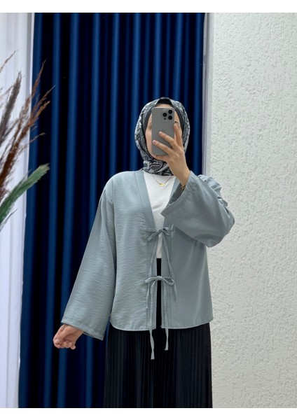 Mironia Önü Bağcıklı Cupra Kısa KIMONO-MF212 Gri