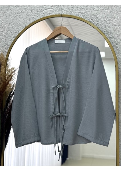 Mironia Önü Bağcıklı Cupra Kısa KIMONO-MF212 Gri fiyatları
