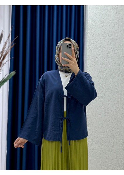 Mironia Önü Bağcıklı Cupra Kısa KIMONO-MF212 Lacivert