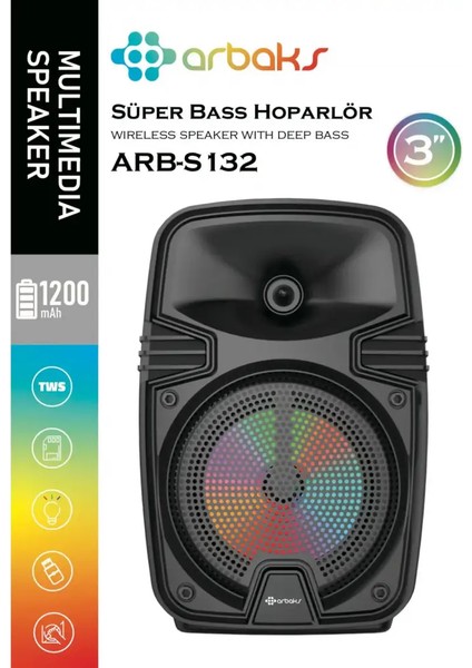Arbaks 17 Cm Bluetooth Super Bass Höparlör Arbs132 modelleri