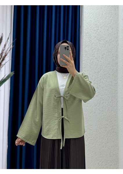 Mironia Önü Bağcıklı Cupra Kısa KIMONO-MF212 Yeşil