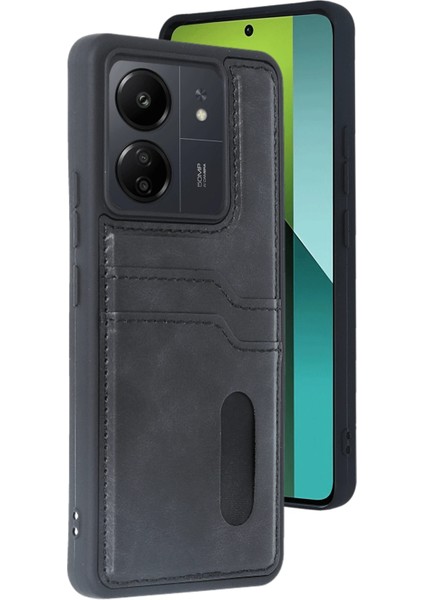 Xiaomi Redmi 13C Kılıf Sara Kartvizitli Deri Kılıf - Siyah Mrayd