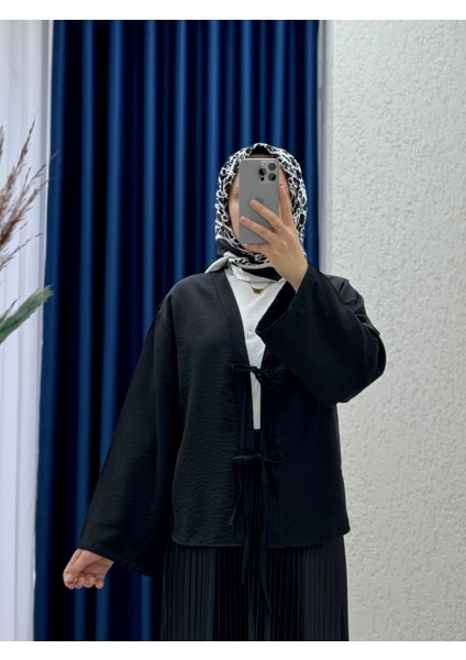 Mironia Önü Bağcıklı Cupra Kısa KIMONO-MF212 Siyah