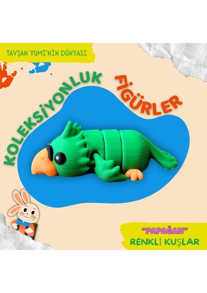 Renkli Kuşlar Koleksiyonu - 4 Parça Hareketli Oyuncaklar - Papağan, Flamingo, Şahin,Tukan - Anahtarlık, Çanta Aksesuarı, Oyuncak modelleri