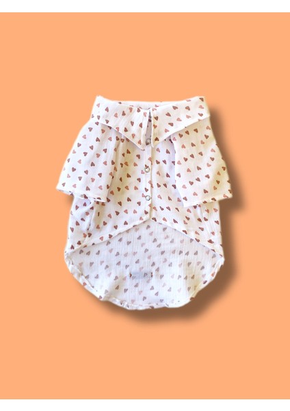Kalp Desenli Müslin Köpek Gömleği