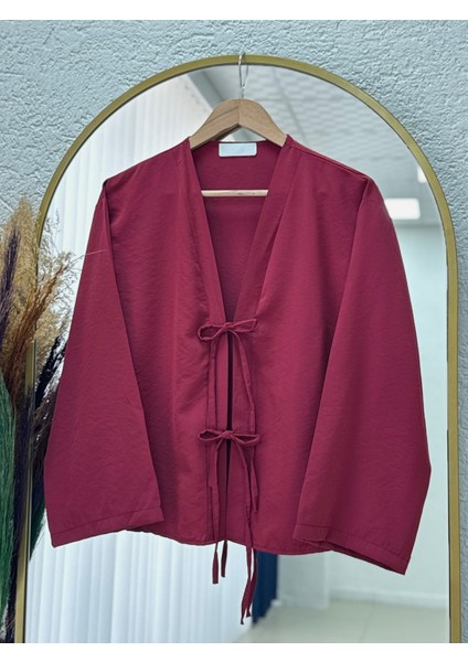 Mironia Önü Bağcıklı Cupra Kısa KIMONO-MF212 Bordo fiyatları