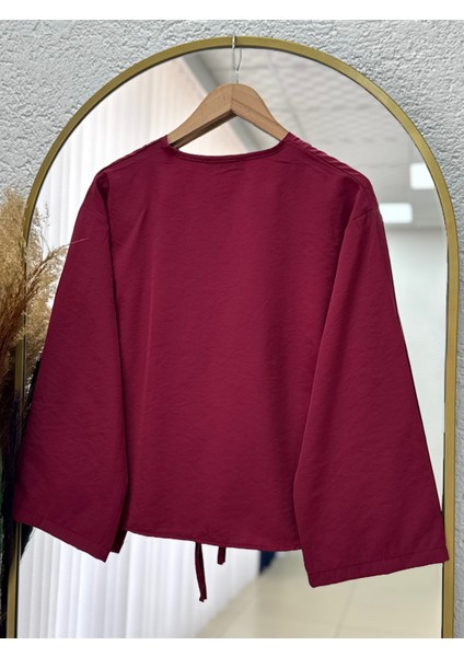 Mironia Önü Bağcıklı Cupra Kısa KIMONO-MF212 Bordo indirimleri