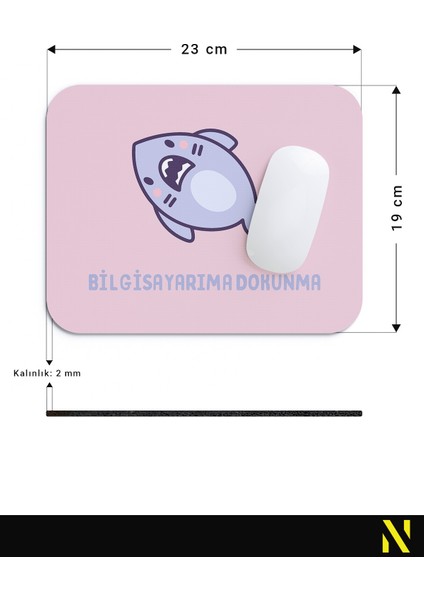 Sevimli Köpek Balığı Pembe Renkli Ergonomik Mouse Pad - 23 cm x 19 cm - Kaydırmaz Taban Ev ve Ofis Kullanımı Fare Altlığı Mousepad