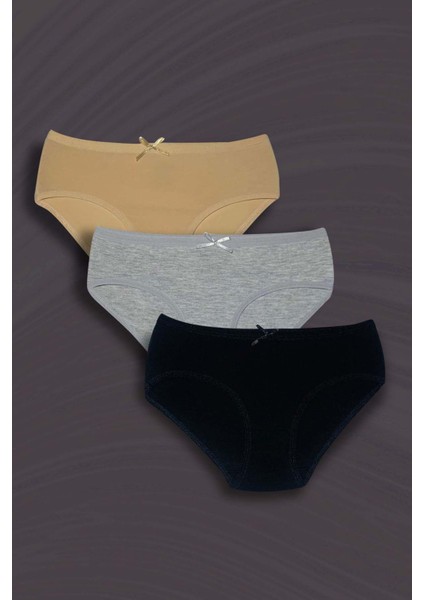 3'lü Düz Fiyonklu Kız Çocuk Pamuklu Slip Külot