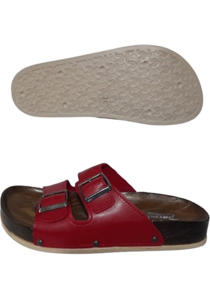 Kırmızı Çift Tokalı Ayarlanabilir Kadın Anatomik Rahat Taban Günlük Terlik fırsatları