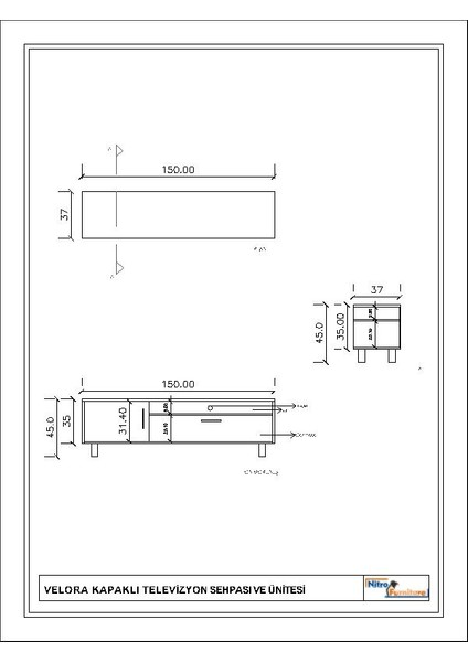 Velora Beyaz Modern Tv Sehpası Mdflam 45 x 150 cm fırsatları