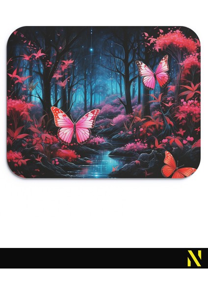 Kelebek Manzaralı Renkli Ergonomik Mouse Pad - 23 cm x 19 cm - Kaydırmaz Taban Ev ve Ofis Kullanımı Fare Altlığı Mousepad