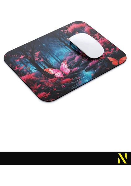 Kelebek Manzaralı Renkli Ergonomik Mouse Pad - 23 cm x 19 cm - Kaydırmaz Taban Ev ve Ofis Kullanımı Fare Altlığı Mousepad modelleri
