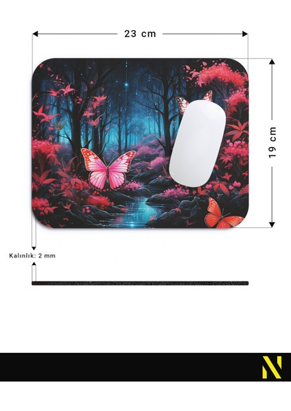 Kelebek Manzaralı Renkli Ergonomik Mouse Pad - 23 cm x 19 cm - Kaydırmaz Taban Ev ve Ofis Kullanımı Fare Altlığı Mousepad