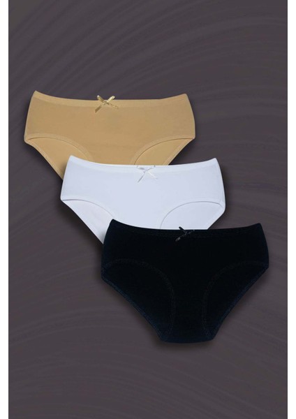 3'lü Düz Fiyonklu Kız Çocuk Pamuklu Slip Külot