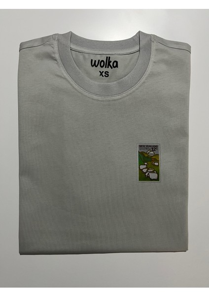 Yeni Zelanda Posta Pulu Baskılı Unisex %100 Pamuk Oversize Bisiklet Yaka Gri T-Shirt indirimleri