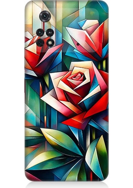 Xiaomi Poco M4 Pro Uyumlu Soyut Origami Gül Deseni Desenli Silikon Kılıf