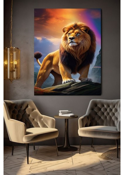 Dağda Poz Veren Aslan Kanvas Tablo Ev Duvar Salon Ofis Dükkan Hediyelik Dekarasyon Süsü