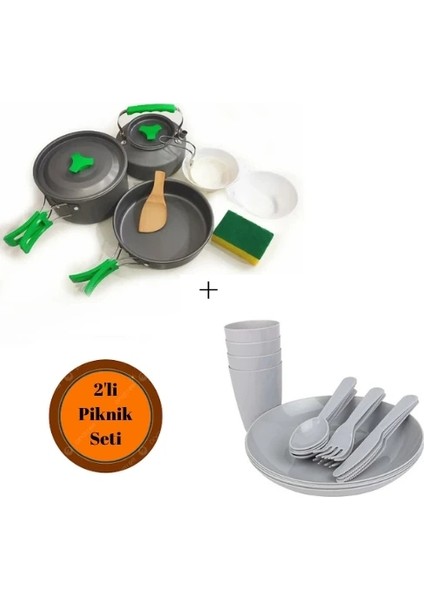 OUT-1150 3'LÜ Kamp Mutfak Seti + Piknik Seti – 20 Parça-MercampOutdoor(Gri)