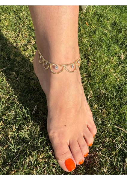 Özel Seri Taşlı Kalın Zincir Sallantılı Halhal