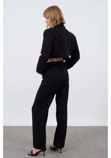 Premium Seri Siyah Keten Crop Ceket Pantolon Takım fiyatları
