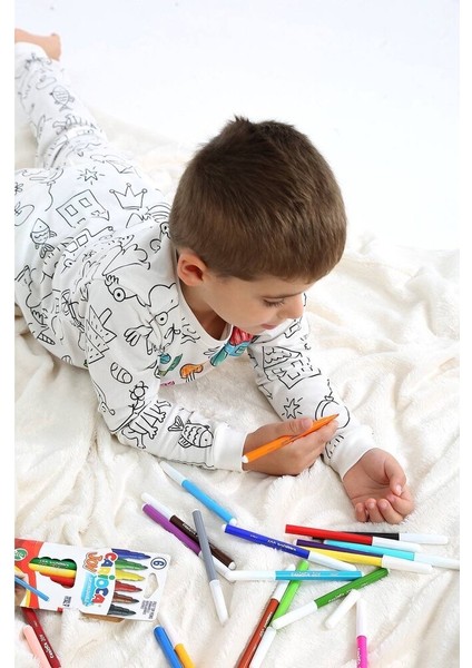 Kısa Kollu Çocuk Boyama Pijaması Boyanabilir Pijama