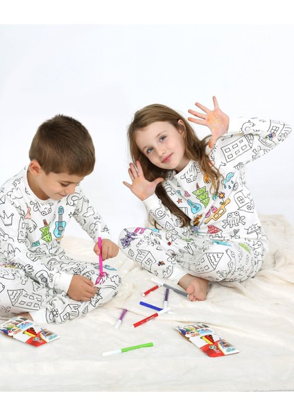 Kısa Kollu Çocuk Boyama Pijaması Boyanabilir Pijama