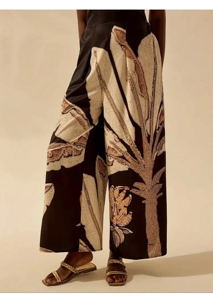 Şık Bohem Hindistan Cevizi Ağacı Baskılı Kolsuz Sırtı Açık Tulum Jessica indirimleri