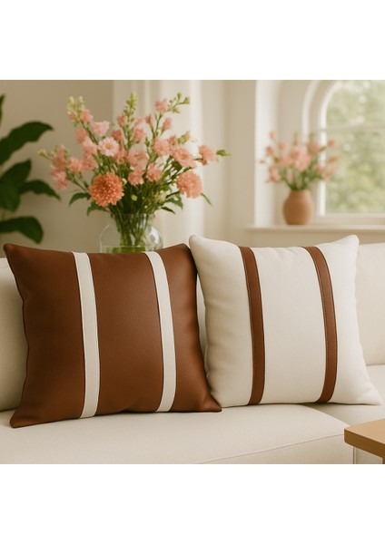 Premium Çift Taraflı Taba Beyaz Deri Kırlent Kılıfı/ev ve Ofis Için 45X45CM Kırlent Kılıfı