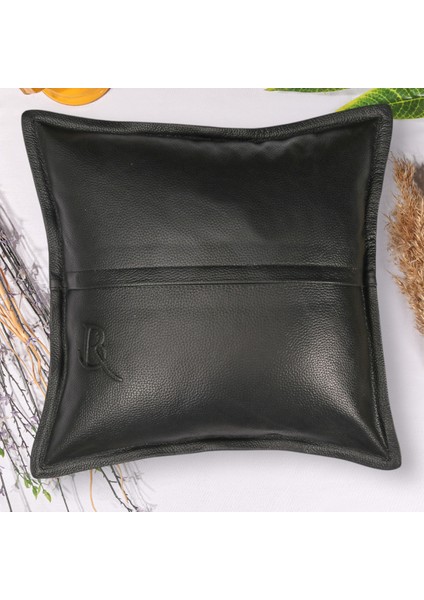 Premium Dekoratif Siyah Deri Kırlent Kılıfı/ev ve Ofis Için Gerçek Deri 45X45CM Kırlent Kılıfı