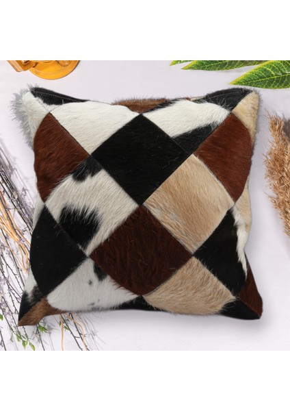 Premium Dekoratif Patchwork Deri Kırlent Kılıfı/ev ve Ofis Için Gerçek Deri 45X45CM Kırlent Kılıfı