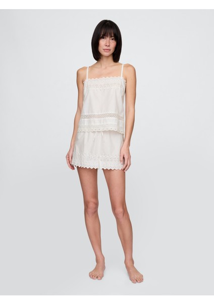 Kadın Beyaz Dantel Kenar Detaylı Pijama Cami Seti