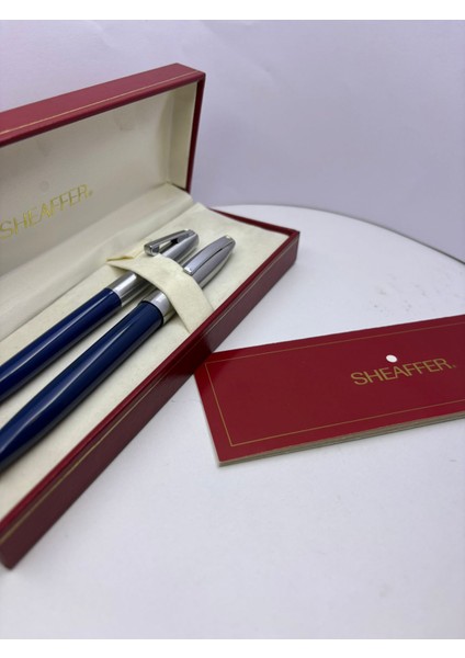 Yarı Krom Dolma Kalem-Tükenmez Kalem Set mavi fiyatları